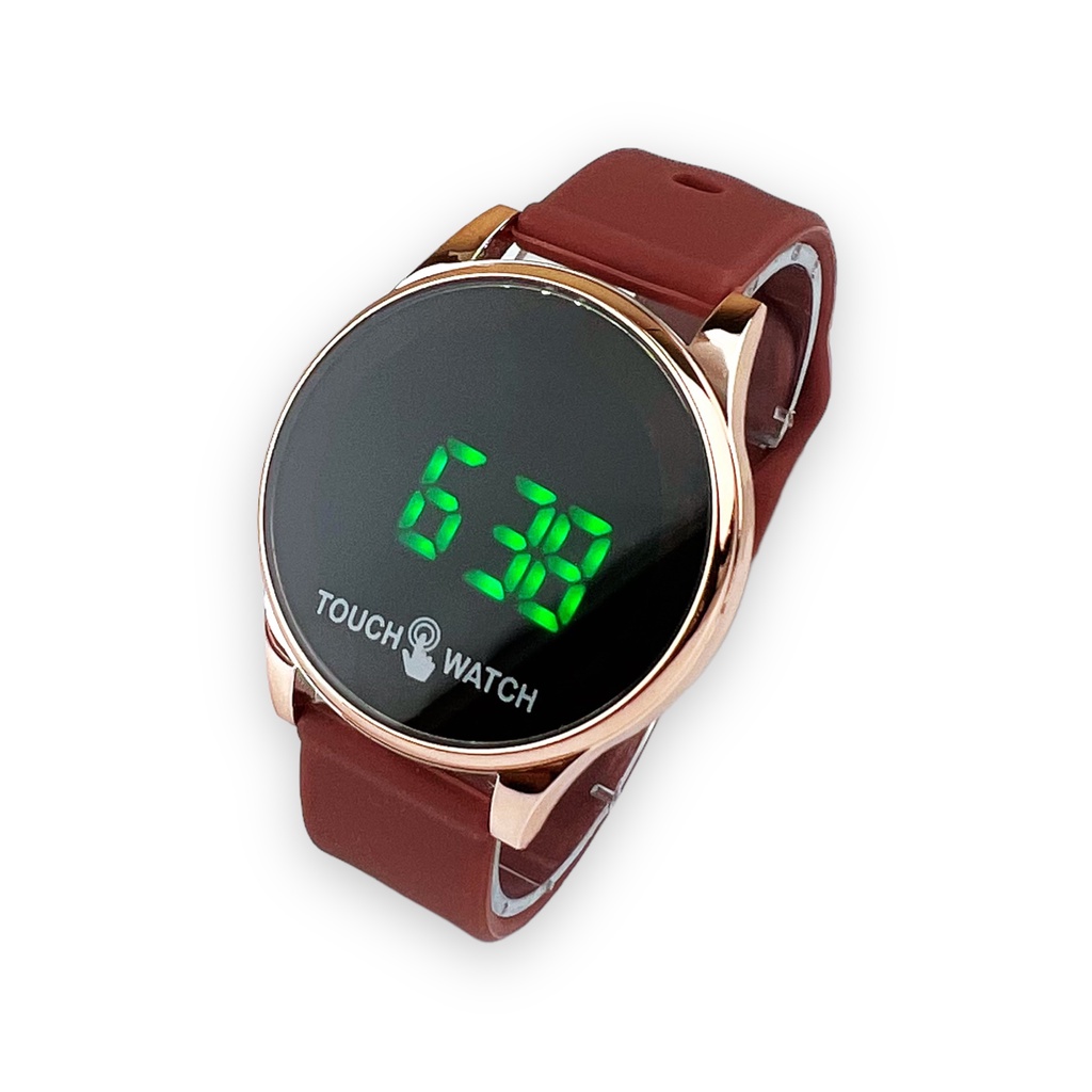 COD✅ Jam Tangan Digital Wanita Pria Watch LED Rubber Elektronik Touch Screen Harga Murah    S1201-S1267-Cokelat