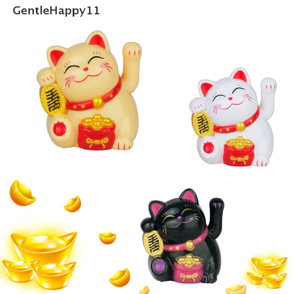 Gentlehappy 1Pc Hiasan Kucing Keberuntungan Mini Solar Otomatis Melambai Dekorasi Mobil Lucky Cat id