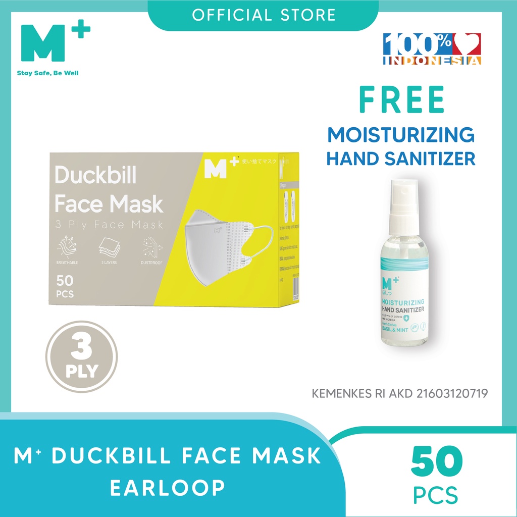 	 Masker Duckbill Earloop M+ 3 Ply - Duckbill Face Mask Isi 50 Pcs	