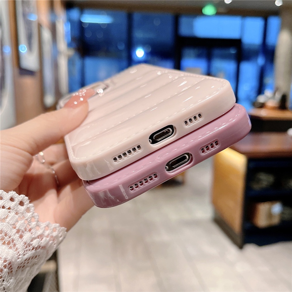 IPHONE Jaket Down Mewah Pelindung Kamera Casing Ponsel Untuk Iphone14 13 12 11 Pro XS Max X XR 7 8 Plus Puffer Case Silicon Lembut Shockproof Cover Casing