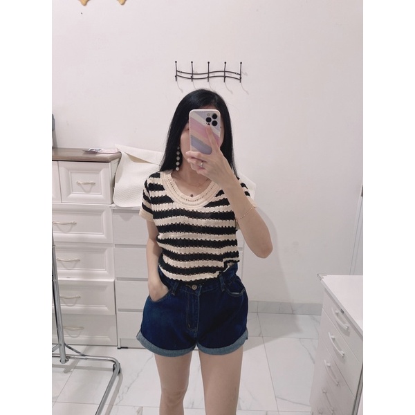 Top hanny salur | croptop impot salur knit | top knit import | korean fashion wanita | aquarius boutique89