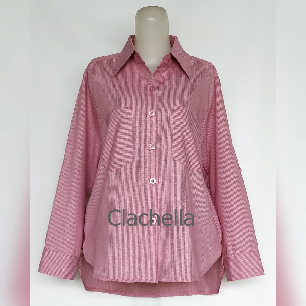 Clachella Baju Atasan Kemeja Salur Kecil  B418609C