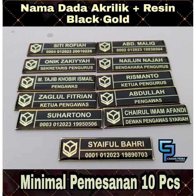 Nametag / Name tag / papan Nama dada akrilik resin magnet / peniti warna hitam gold custom untuk kar
