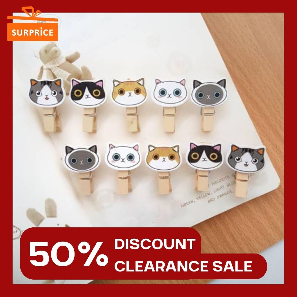 Surprice Wooden Clip / Jepitan Kayu Kertas / Wooden Clip Karakter Isi 10 FREE Tali Rami / Jepitan Po