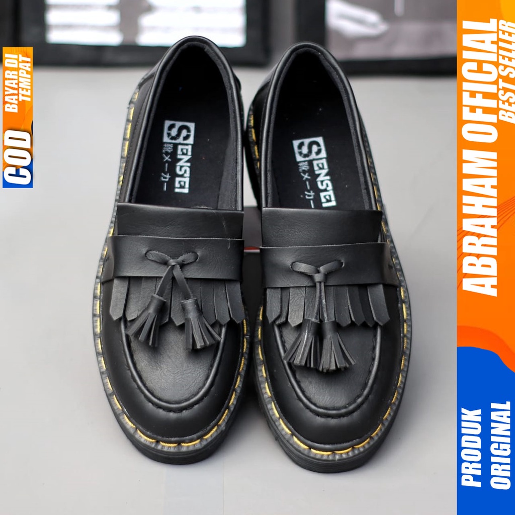 ABRAHAM Sepatu Loafers Penny Pantofel Docmart Formal Hitam Pria SMILE