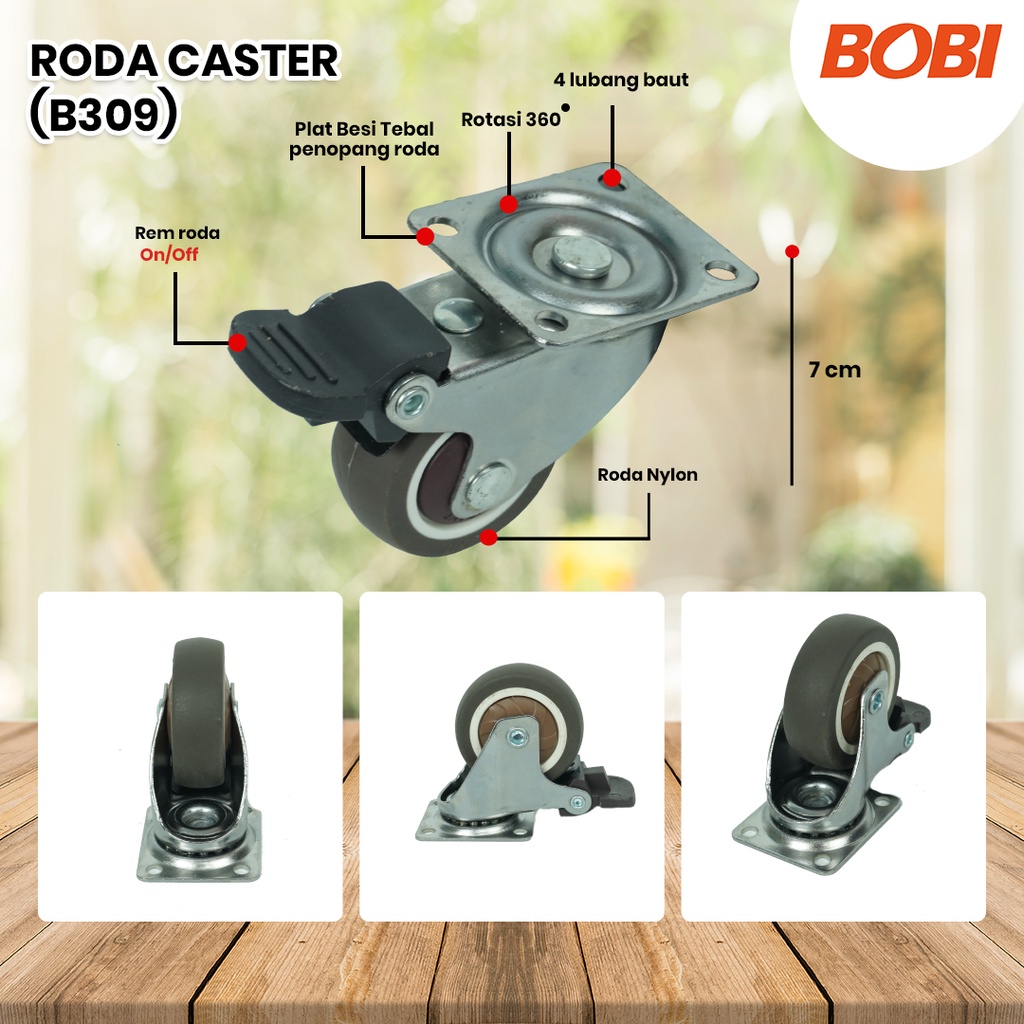 Roda Caster PVC NYLON / Roda Etalase Lemari 1,5 inch / Roda Serbaguna BOBI - Warna Random