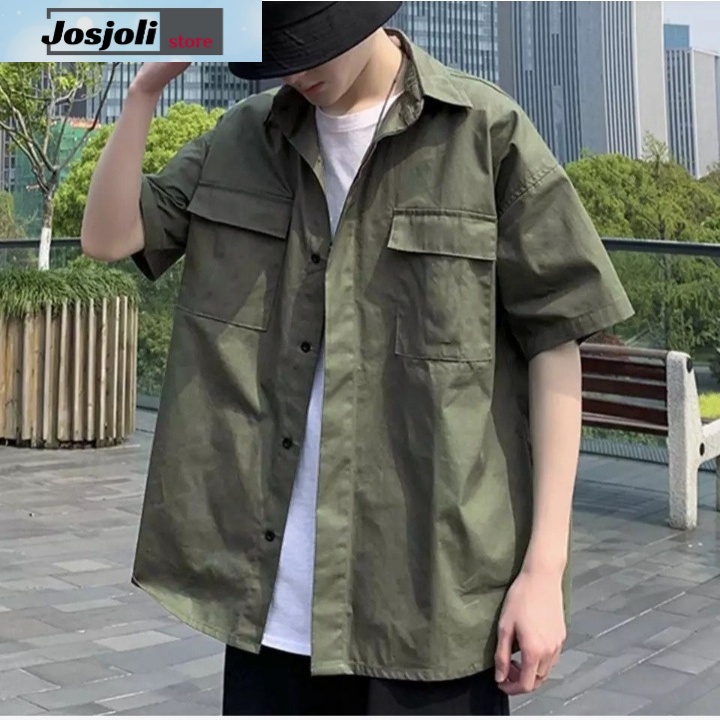 JOSJOLI_STORE/Kemeja Oversize PD-08 Dan Salur/Atasan Pria Dewasa Lengan 7/8