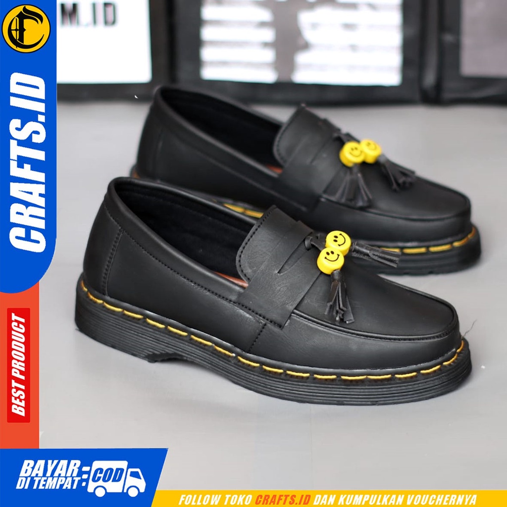 CRAFTS Smile - Sepatu Pantofel Formal Docmart Casual Kerja Hitam Pria