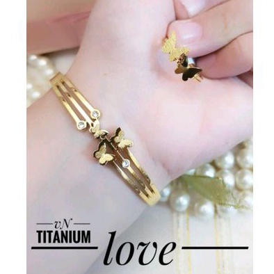 Set Perhiasan Titanium Motif Kupu-Kupu Gold Aksesoris Wanita Dewasa Terbaru Import 701ab