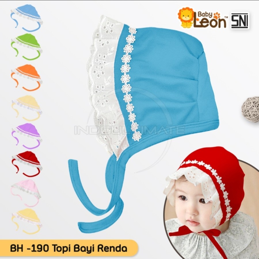Topi Pita Renda Merk Baby Leon - Topi Bayi Perempuan Lucu - Topi Bando Pita