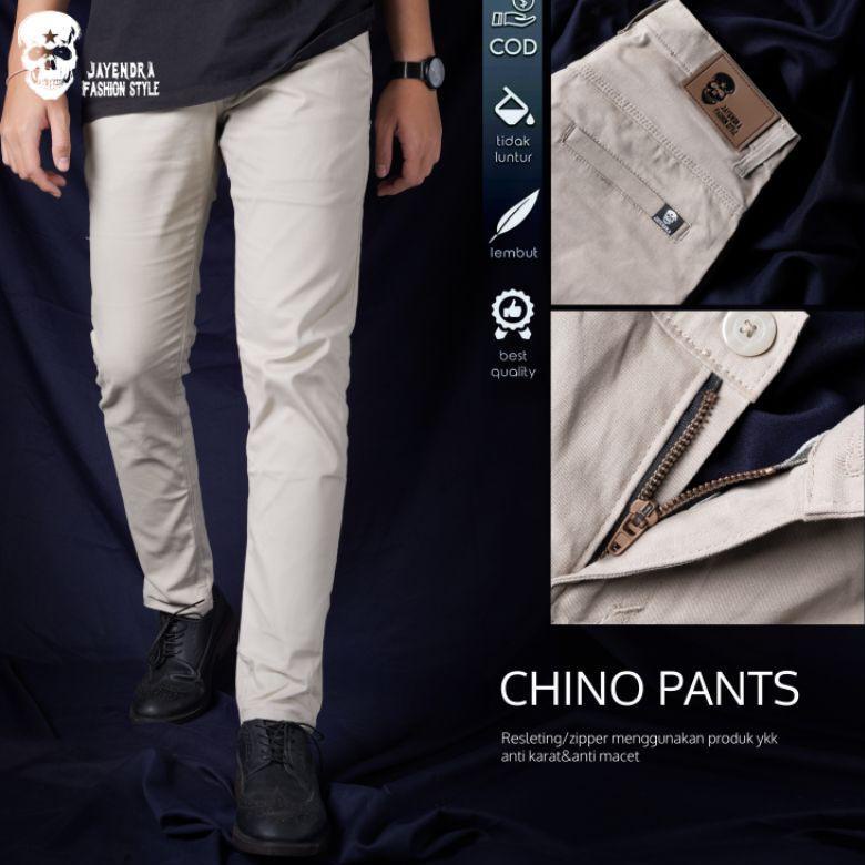 Celana Cardinal Pria Panjang Chino Slimfit Katun Casual Murah Chinos Cowok Warna Cream SKZJV9186