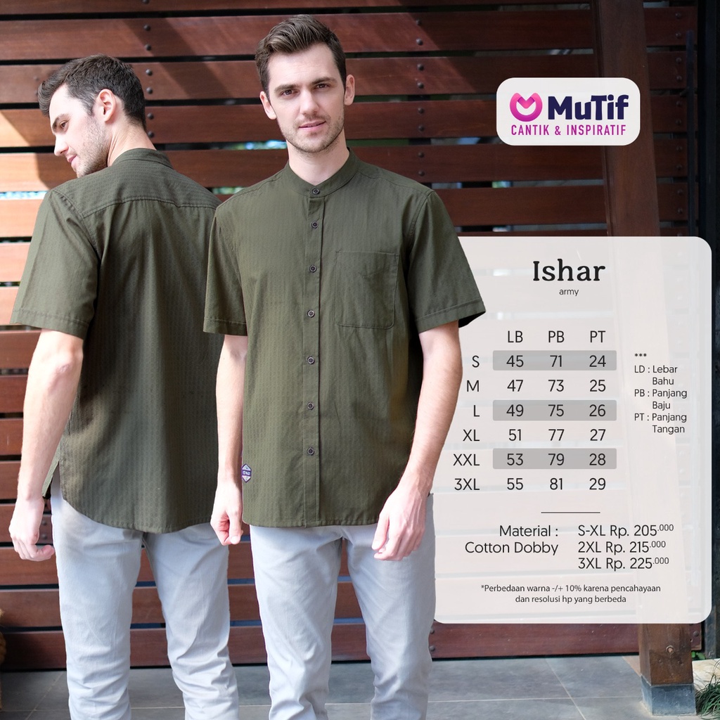 Kemeja Koko MUTIF ISHAR Riffle Green | Kemeja Koko Pendek Pria ORI MUTIF