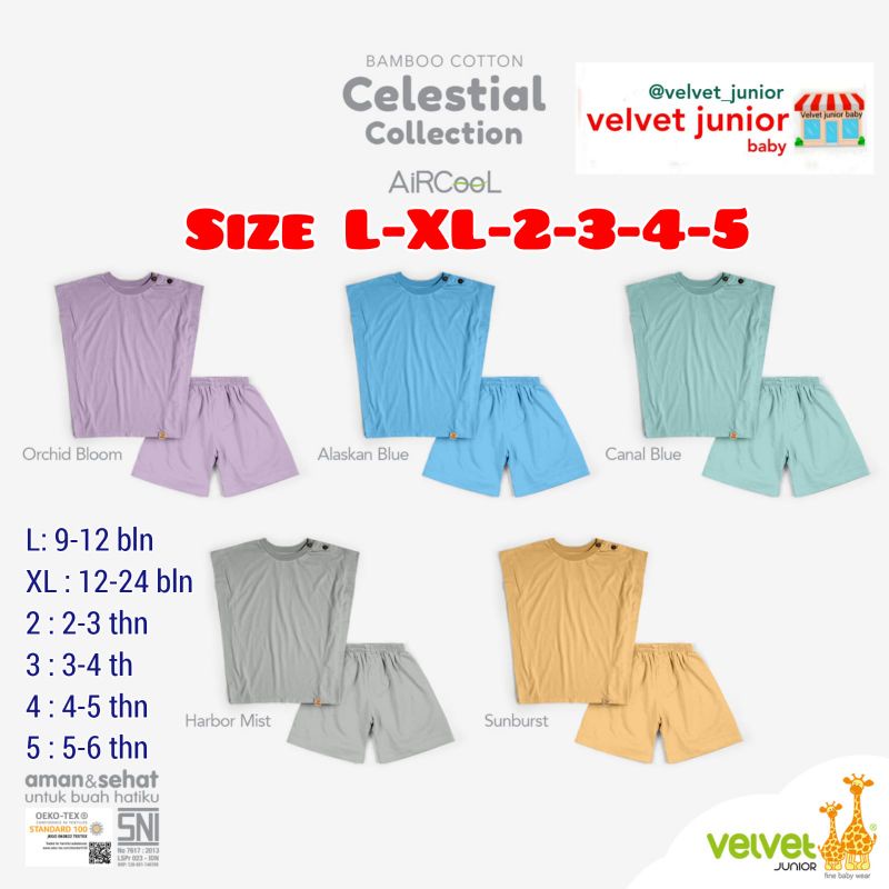 Velvet Junior Celestial Collection5 Setelan KUTUNG SAYAP-CELANA PENDEK (1Setel).