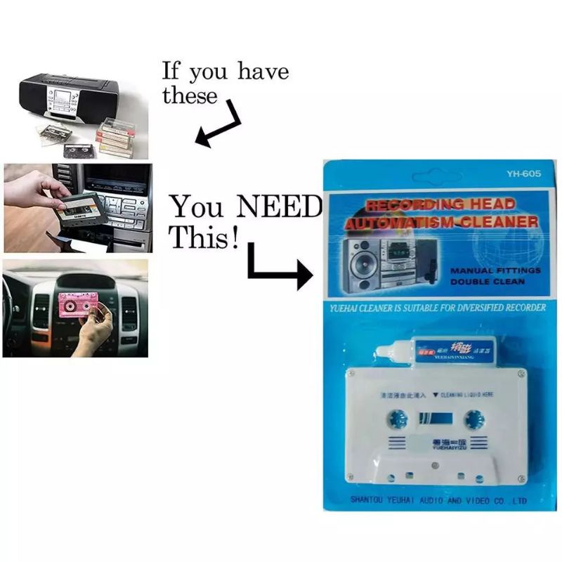 Pembersih head tape pemutar kaset pita walkman tape deck compo boombox cleaner cassette player