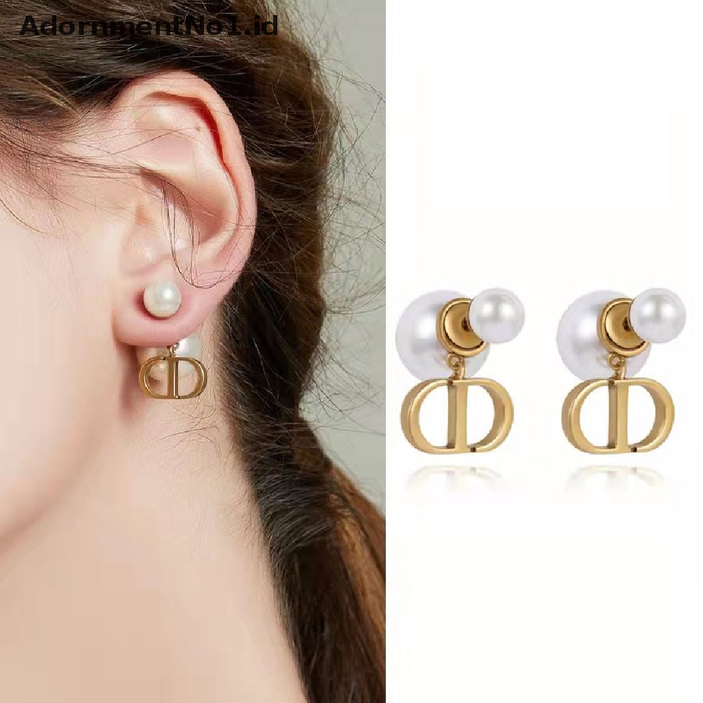 [AdornmentNo1] 1pasang Fashion Huruf Mutiara Anting Wanita Stud Earrings Gadis Pesta Natal Perhiasan Hadiah [ID]