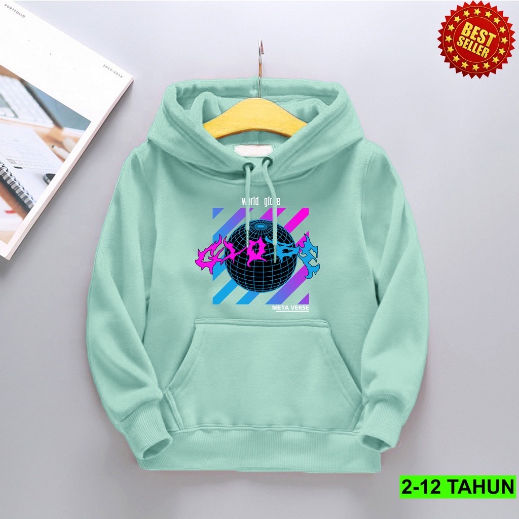 Jumper Hoodie Anak  GLOBE II Jaket Hoodie Anak Viral Bahan Fleece Sz M - XL ( Laki Laki &amp; Peremepuan )
