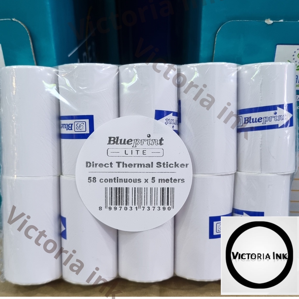 58x5 Resi Label Pengiriman 58mm Kertas Thermal Sticker Barcode BLUEPRINT Stiker Thermal 58X5m Continuous Tidak Putus