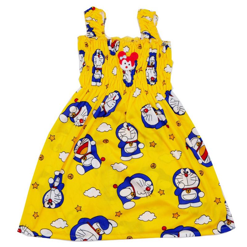 DRESS ANAK SMOKE DORAEMON 1-8 TAHUN / DASTER ANAK SMOKE KERUT MURAH MOTIF DORAEMON