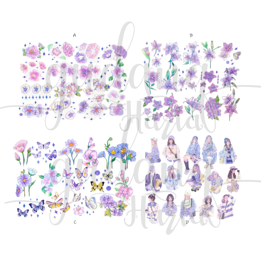 Stiker Pet Lilac Girl Sticker Motif Tema Bunga Ungu Indah DIY Scrapbook GH 303376