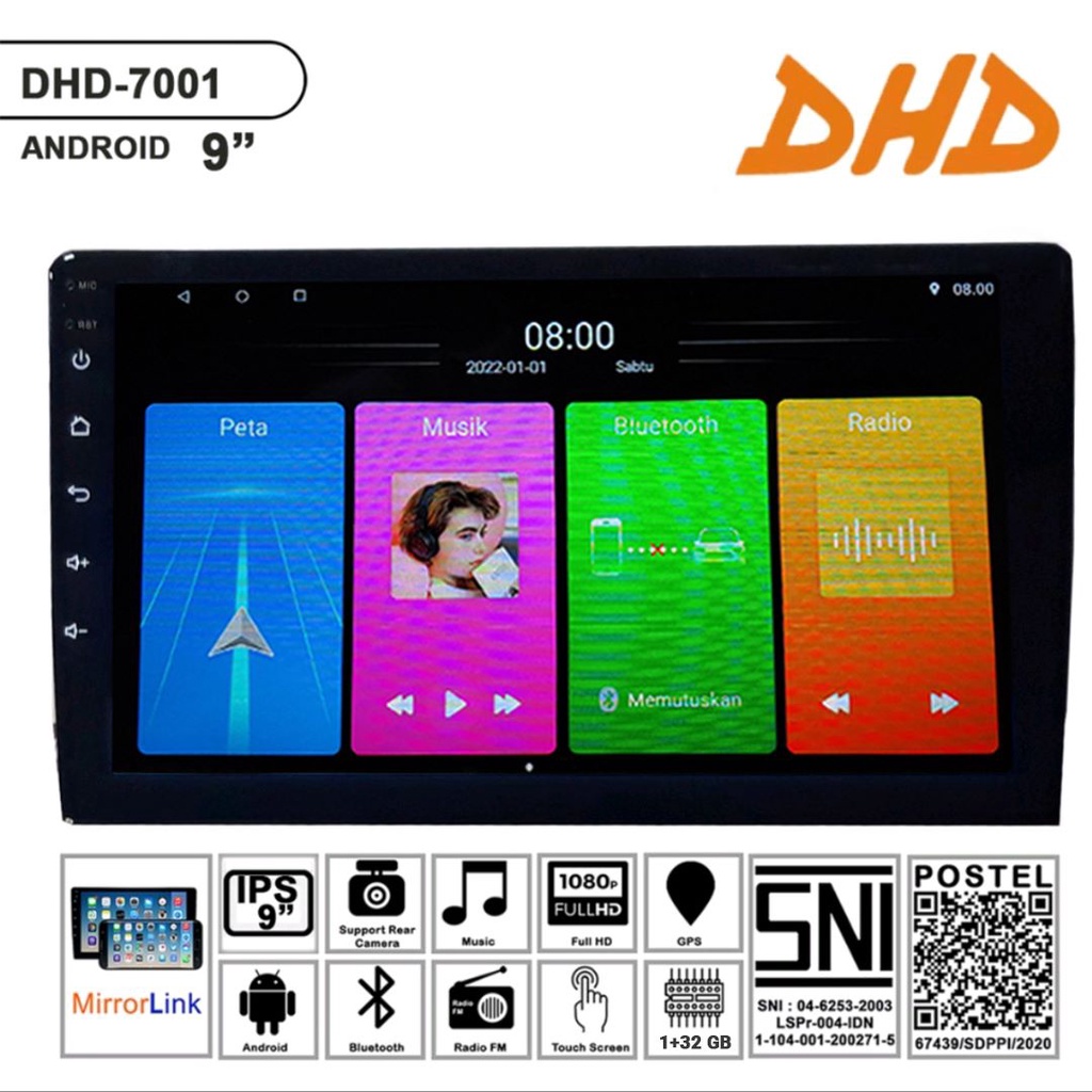 2 din Head Unit Android 9 inch DHD 7001 Double Din Bluetooth GPS Mirrorlink