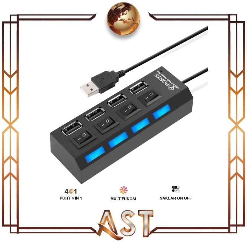 Saklar Port USB dengan tombol on off LED 4 4 in 1