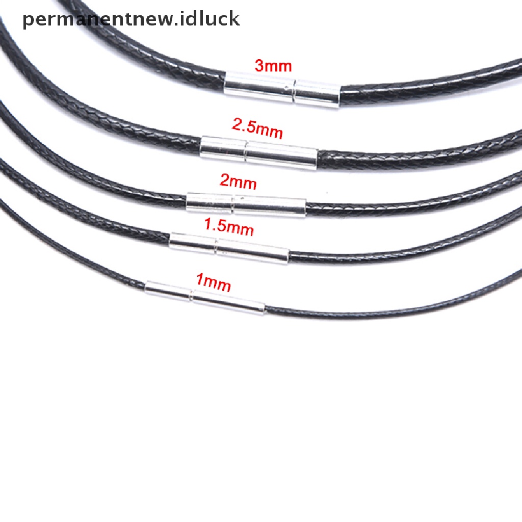 [luckypermanentnew] Lilin Hitam Tali Kulit Stainless Steel Rotary Clasp Kalung Choker Tali Perhiasan [ID]