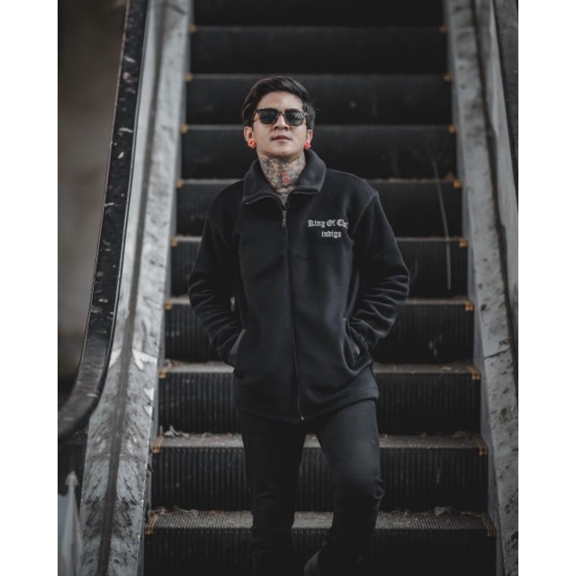 Sherpa Jacket Black Jaket Pria Switer Musim Dingin Serpa Bulu Domba Motif Bordir