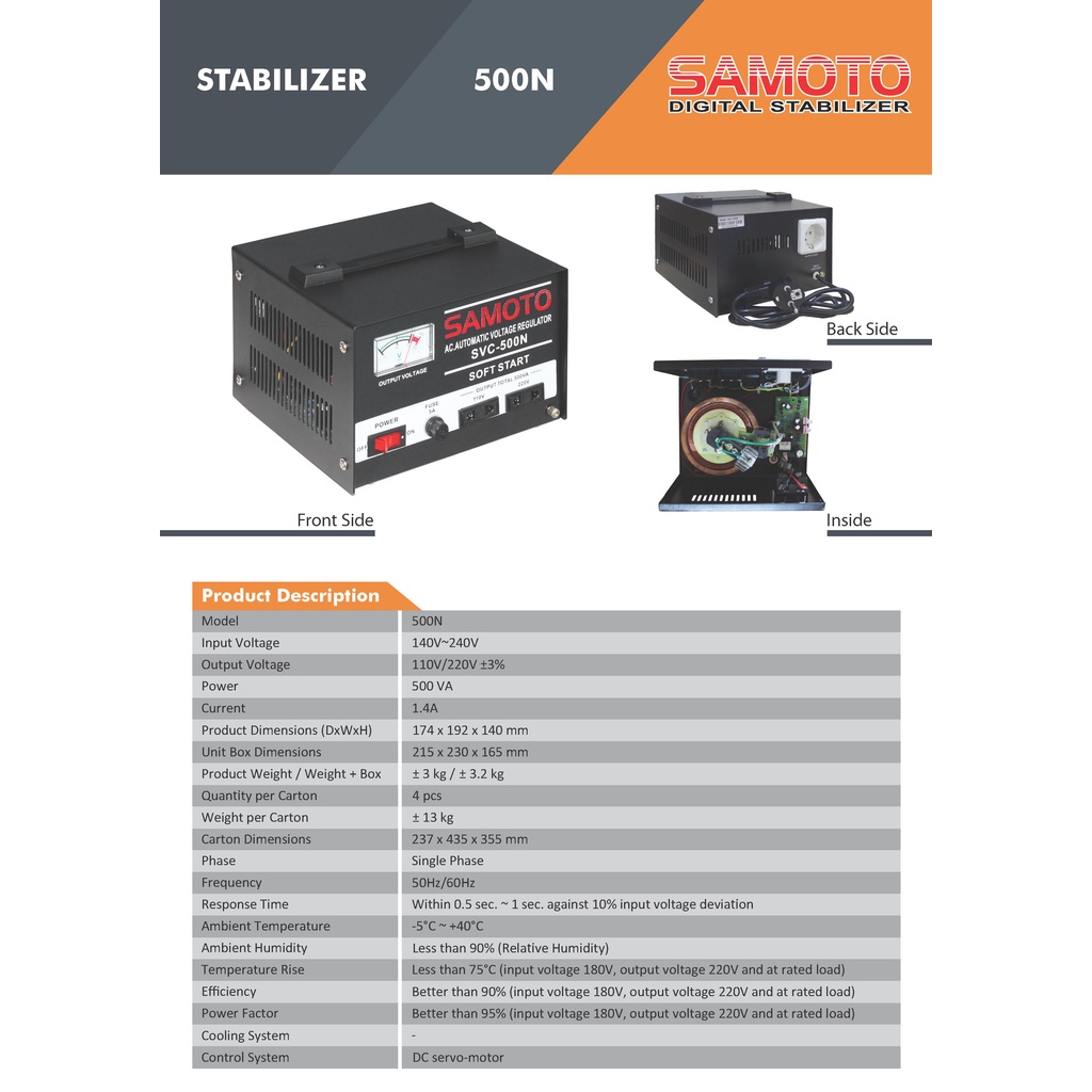 Stabilizer Samoto stabiliser 500 VA Stavol Listrik SMT Svc Avr 500N