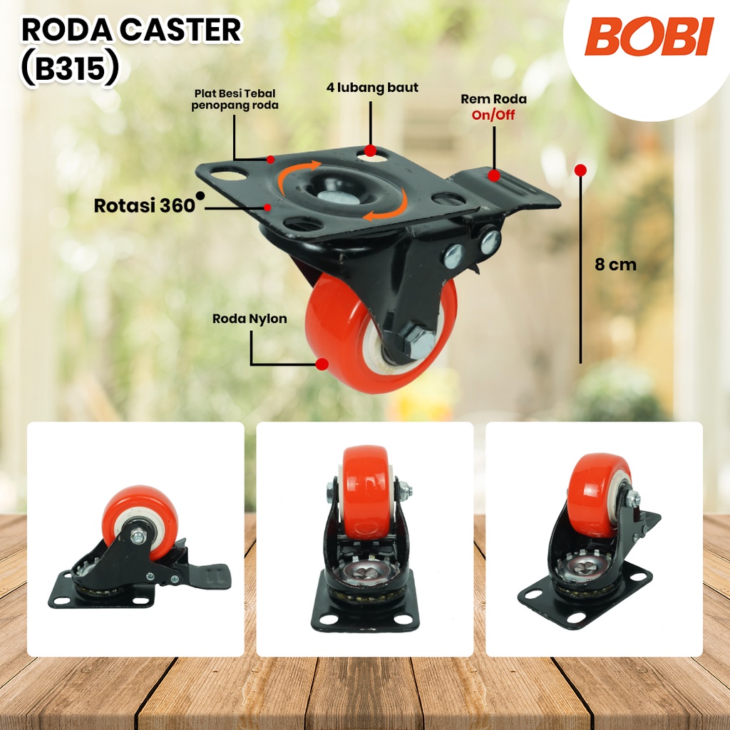 Roda Caster PVC NYLON / Roda Etalase Lemari 1,5 inch / Roda Serbaguna BOBI - Warna Random