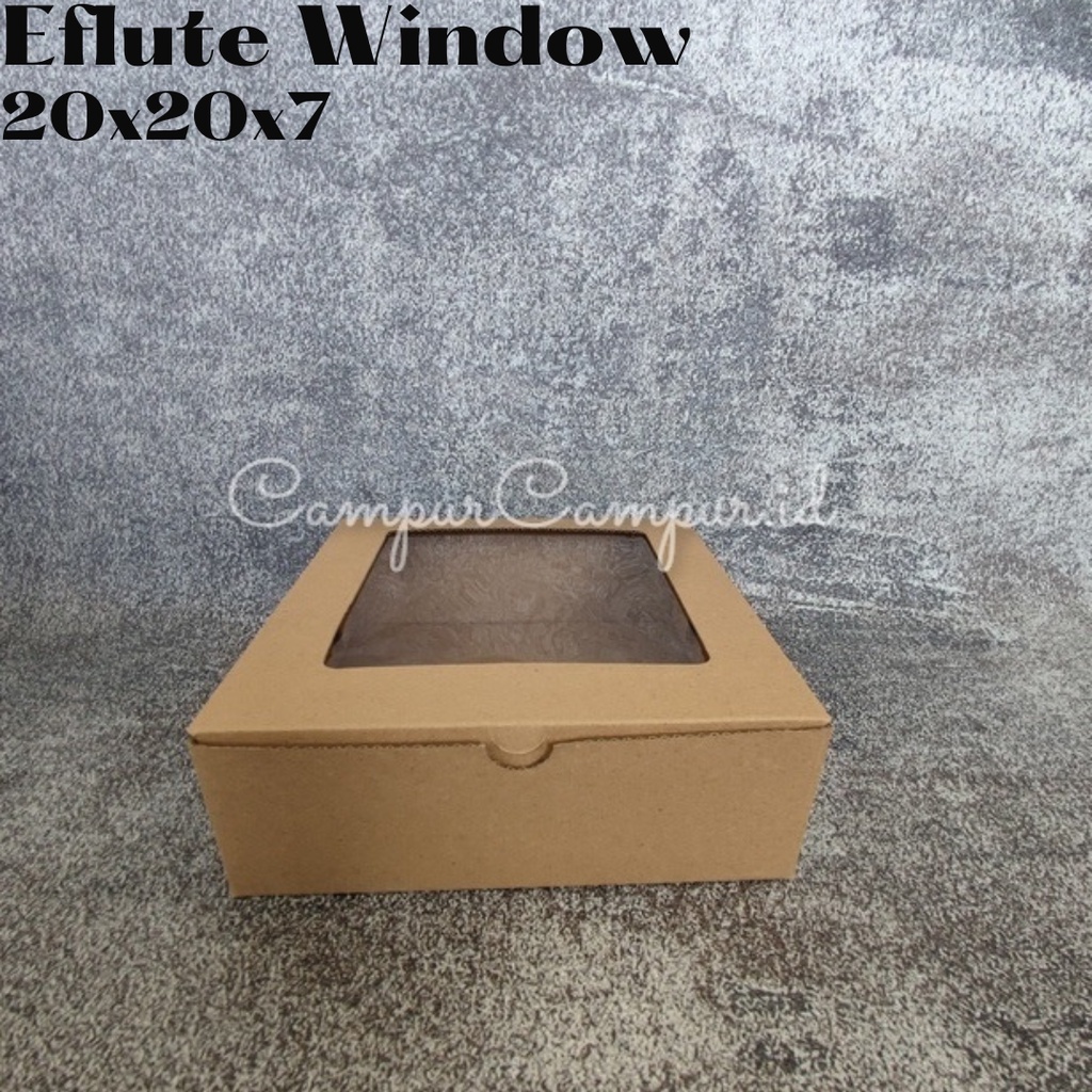 

Box Kue Eflute Window 20x20x7 Dos Eflute window Box Kraft Box window Dus kue Box Hampers Kotak Baju