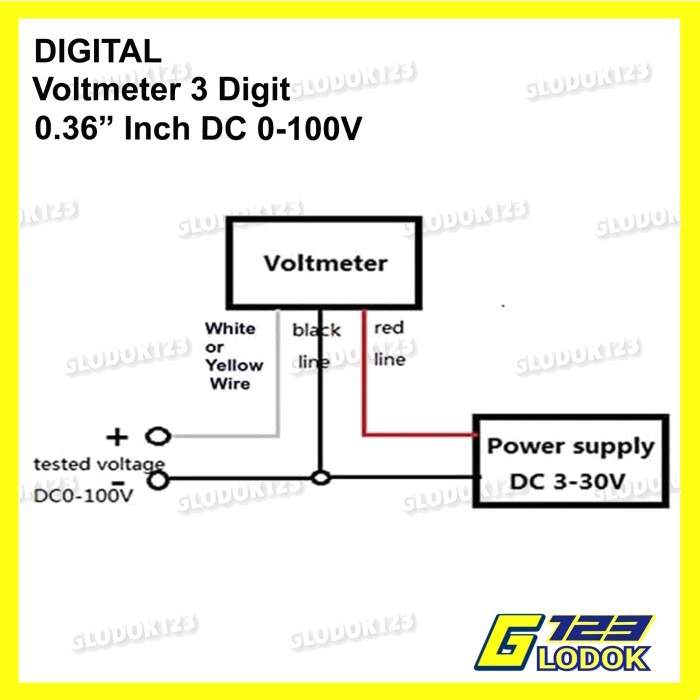 DC Voltmeter 0.36&quot; Inch 0 - 100 V Volt Mini Digital Voltmeter 3 Kabel