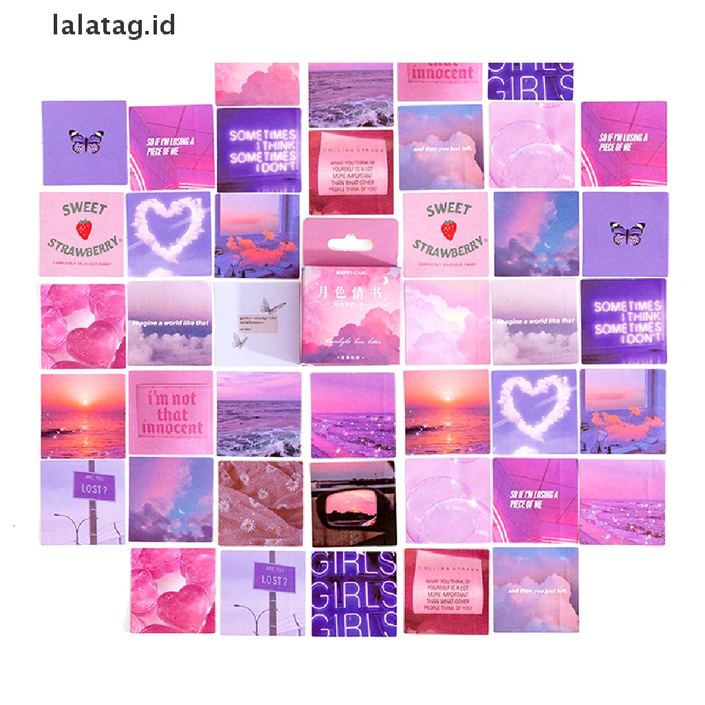 [lalatag] 46pcs Pink Ungu Love Sticky Diary Stiker Aesthetic Bahan Scrapbook Sticker [ID]