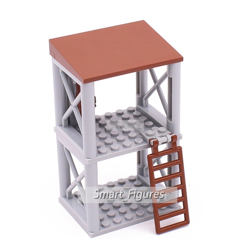 Watchtower Partikel Kecil Blok Bangunan Rakitan Mainan Berpagar Menara Pertahanan DIY MOC Scene Aksesoris Hadiah