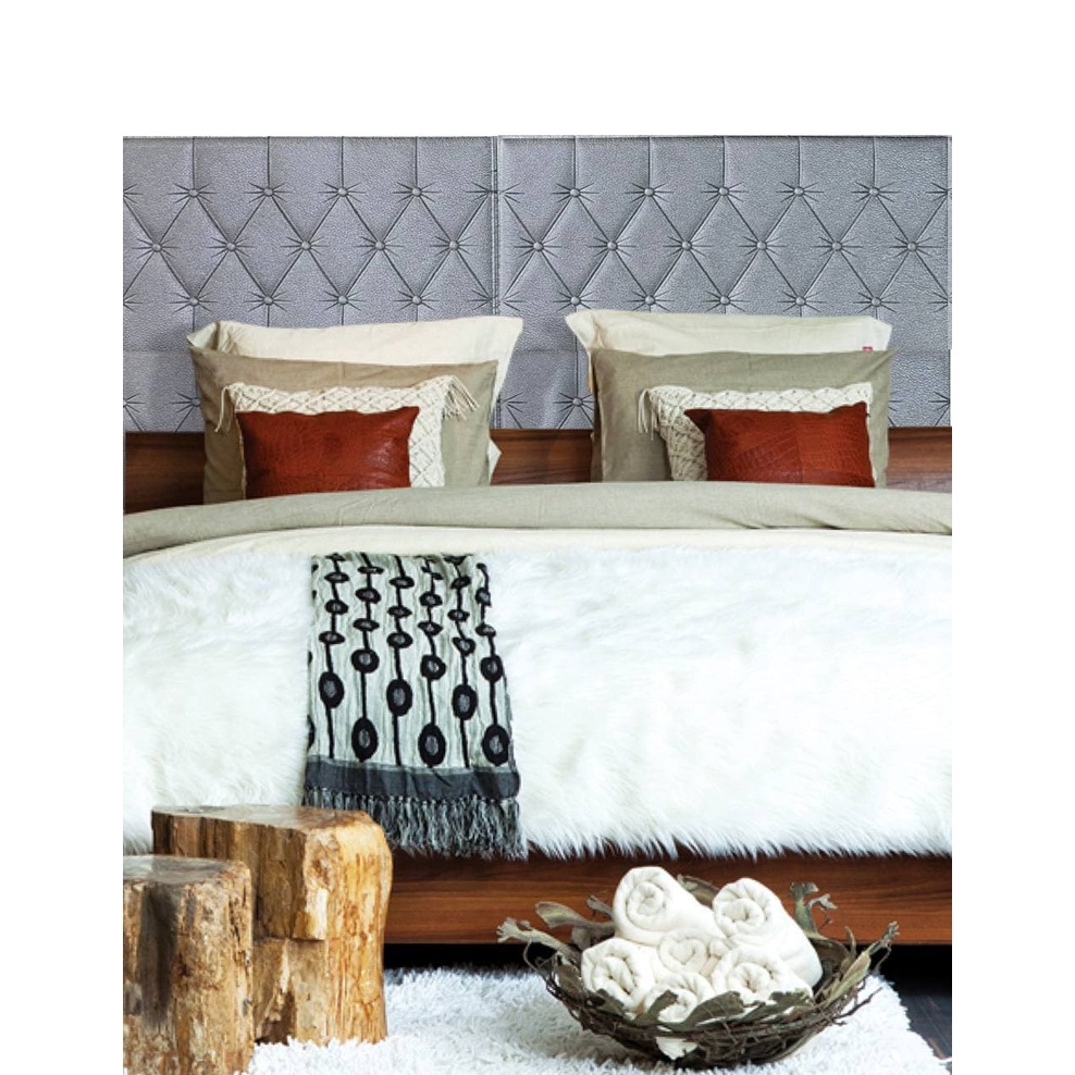 Wallpaper 3D Foam Headboard Silver Abu Bed Wall Stiker Wallfoam Dinding 3D Walpaper Foam Dekorasi Kamar Minimalis Elegant