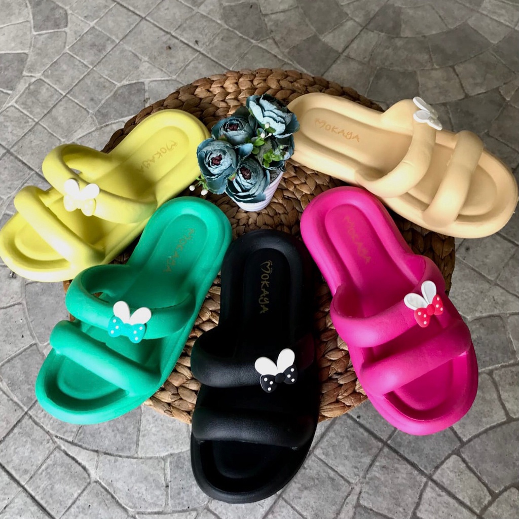 SANDAL SLOP BAN DUA MOTIF PITA KUPU BEST SELLER MOKAYA 8809-7