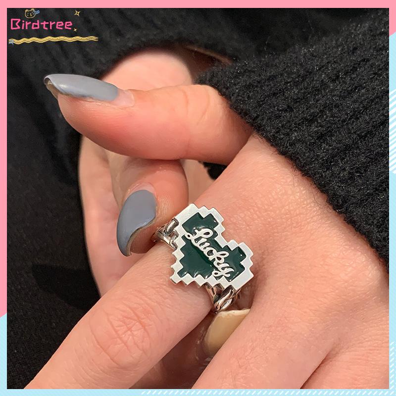 [Readystock❤️COD]Cincin Huruf Jatuh Minyak Cinta Cinta Halus Berlapis Perak Perempuan Retro Elegan Cahaya Mewah Cincin Terbuka- BS