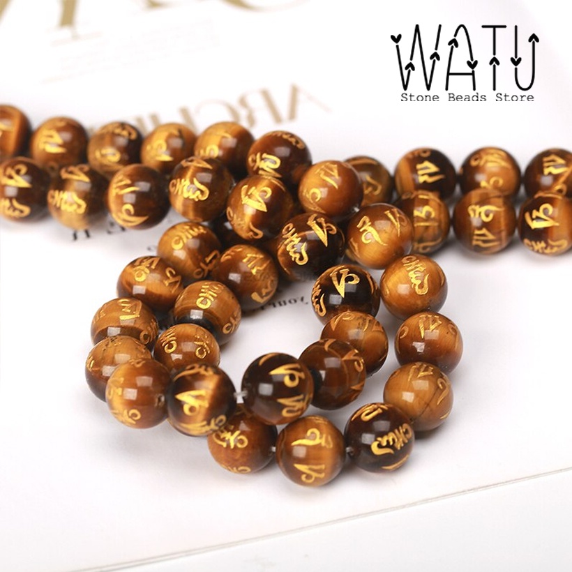 Manik Batu Mantra Budha Tiger Eye Coklat Batu Tiger Eye Mantra Tibetan