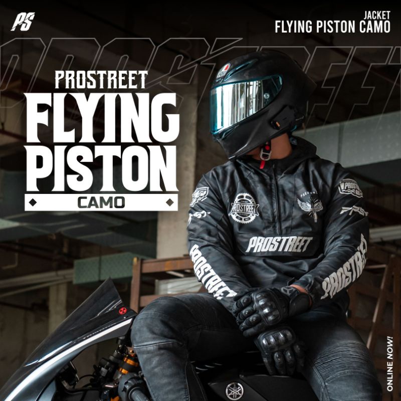 JAKET MOTOR PROSTREET WINDBREAKER FLYING POSTON CAMO - HITAM