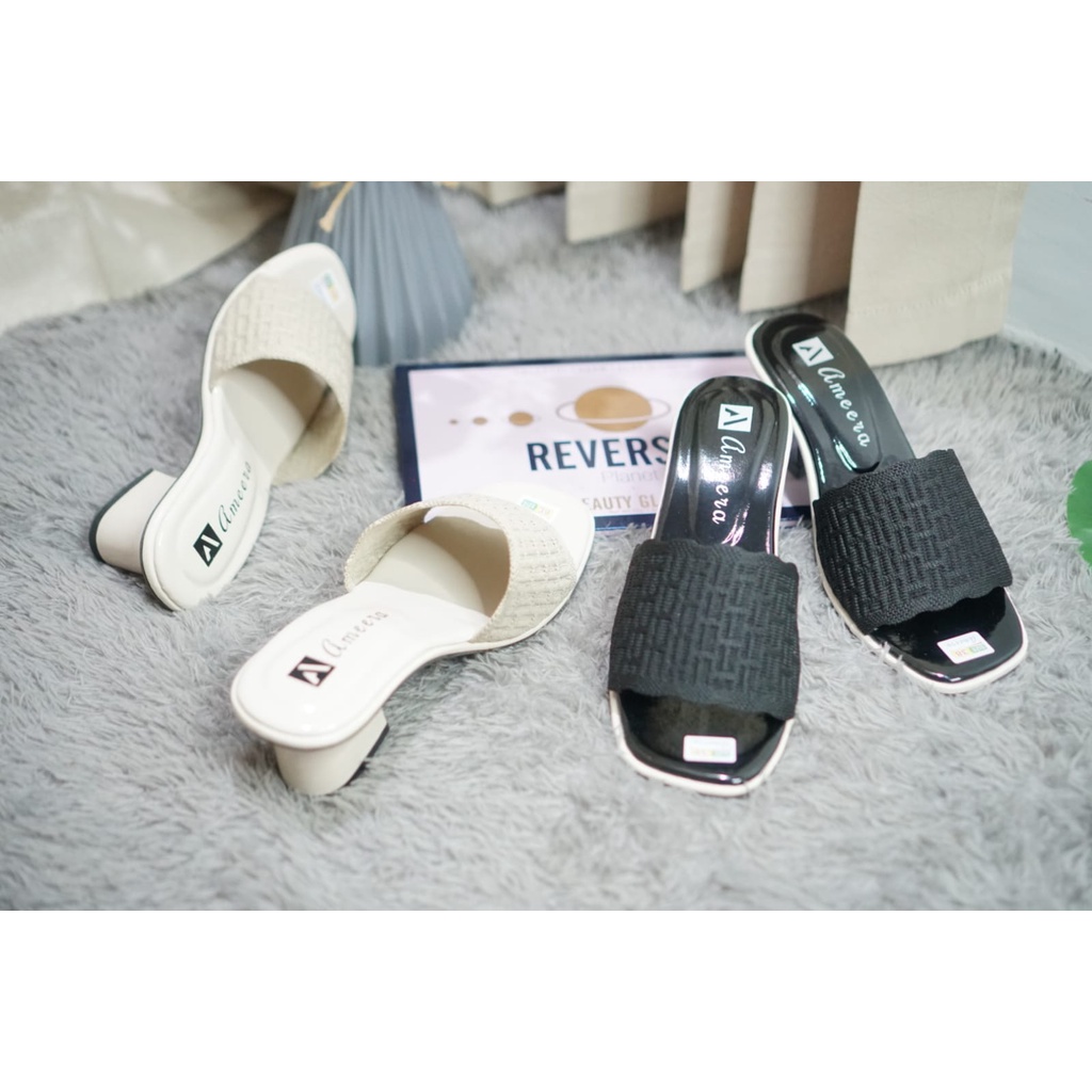 Ameera - Sandal Slop Rajut Wanita Hak 5cm New Trend 2023