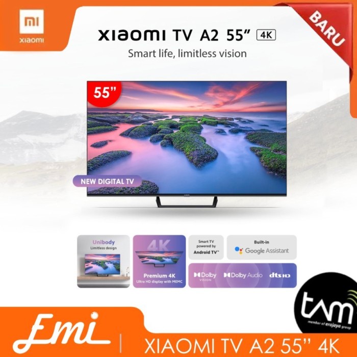 ✿ BISA COD✿ XIAOMI TV LED 55 Inch 4K Android Smart GARANSI RESMI - TV 55 Inch A2, Tv Only