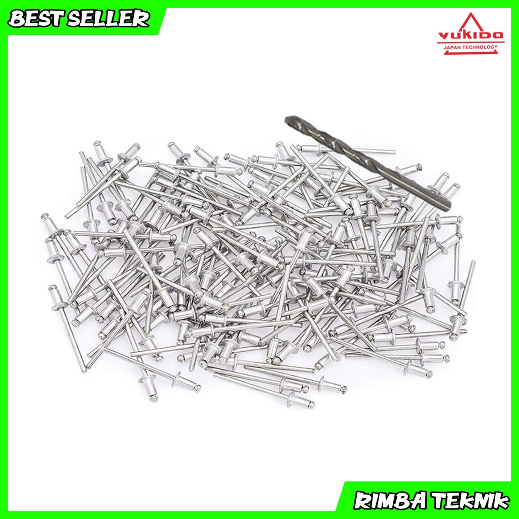 YUKIDO paku rivet 429 ripet tembak ukuran 3.2mm x 8mm isi 500 pcs free MATA BOR BESI 1 PCS