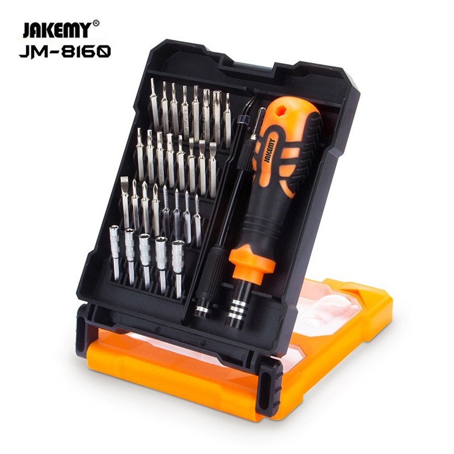 Screwdriver set tool jakemy 33in1 diy electronic with pinset tweezer for hp laptop vga pc cpu tv jm-8160 - Obeng teknisi pro