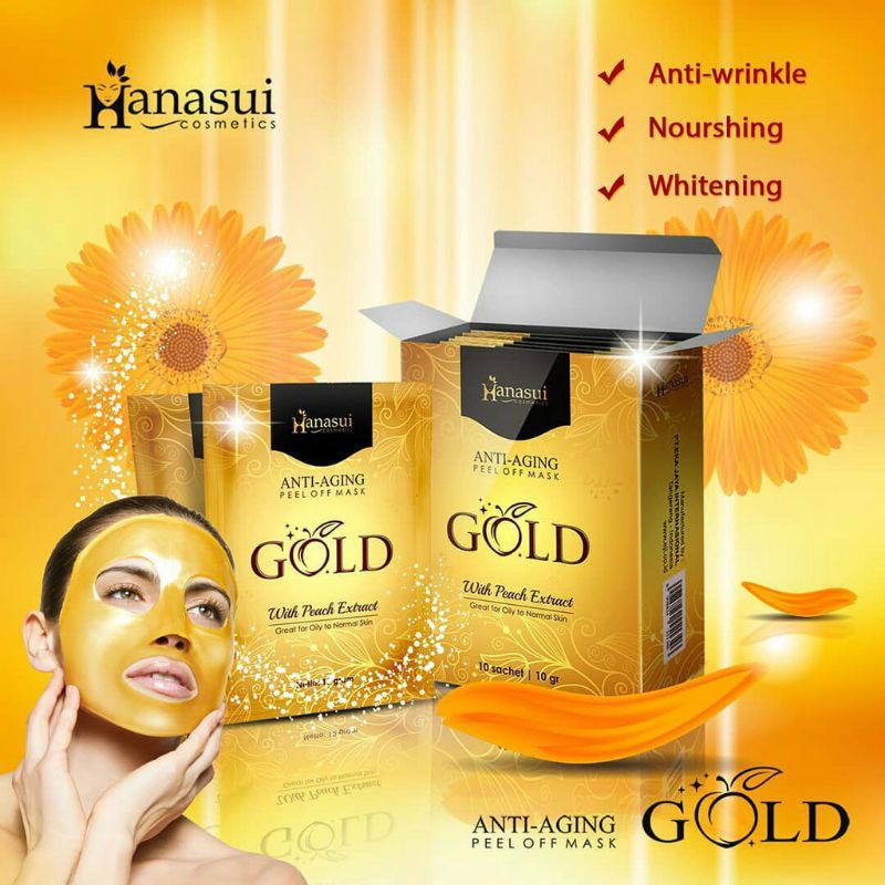1 BOX MASKER HANASUI GOLD / HANASUI PEEL OFF GOLD BPOM / MASKER HANASUI GOLD 1 BOX ISI 10PCS / MASKE