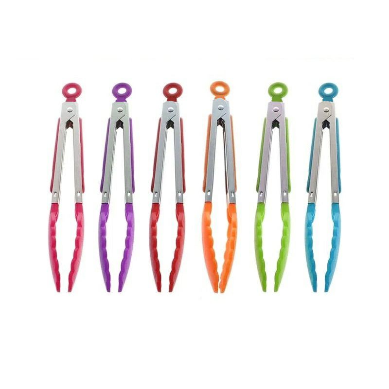 Penjepit Makanan Silicone + Stainless / Capitan Salad Buah Gorengan Kue Roti Bakpao Mie Anti Lengket / Pinset Alat Jepitan Makanan Plastik