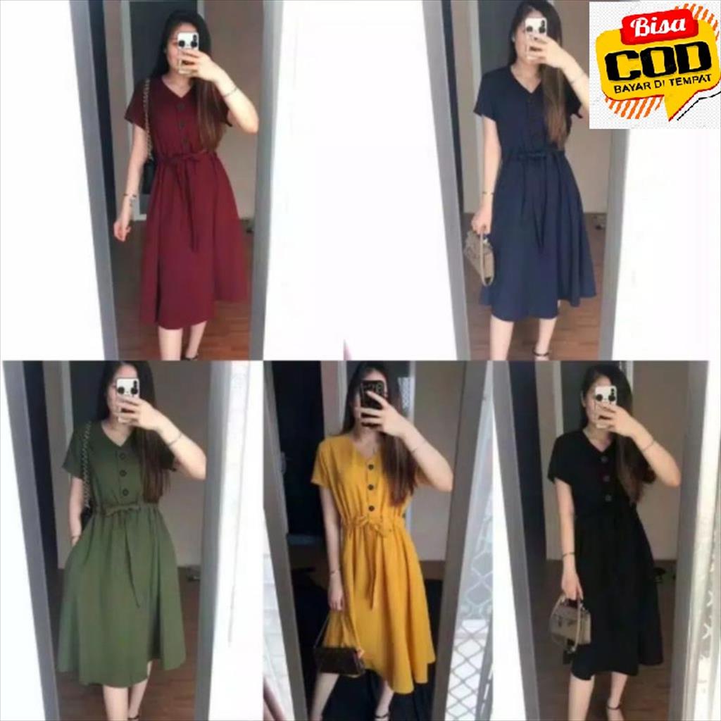 MJS 941. Tunik Donita Tali Kancing Depan Pakaian Atasan Wanita Baju Dress Gamis Kekinian