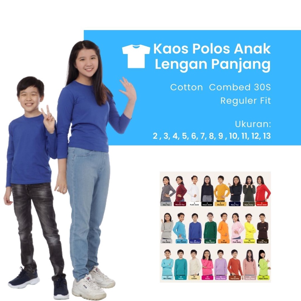 Kaos Polos Anak Lengan Panjang Cotton Combed 30s Reguler Fit Kaos t shirt polos anak lengan panjang 