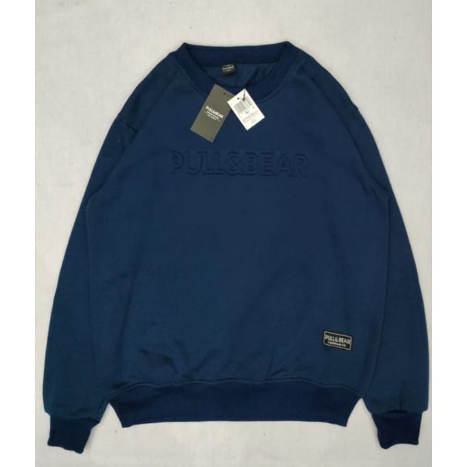 C0D - Sweater Crewneck Plul And Bear Navy Premium Distro / Crewneck Pullbear Logo Texs Pull Embosd 3D Bahan Tebal Gramasi 280