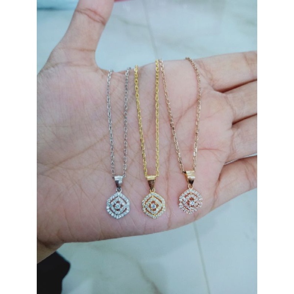 kalung rantai nori paperclip+liontin bungan segi 6 mata putih/perak asli silver 925 lapis emas/perhiasan fashion wanita terbaru