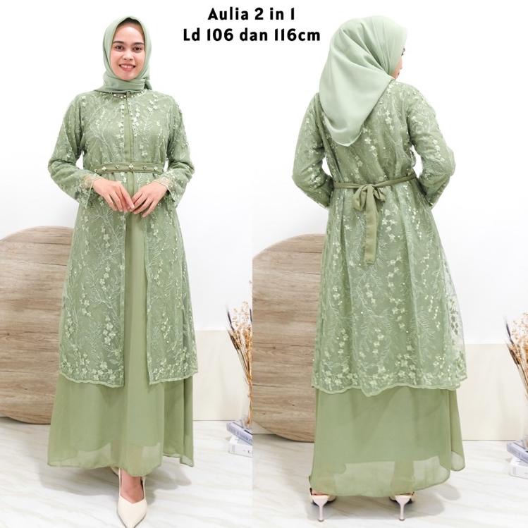 ✨ 7.7  Aulia 2in1 maxi dress outer/tule mutiara outer/ rompi kondangan/ gamis tulle mutiara
