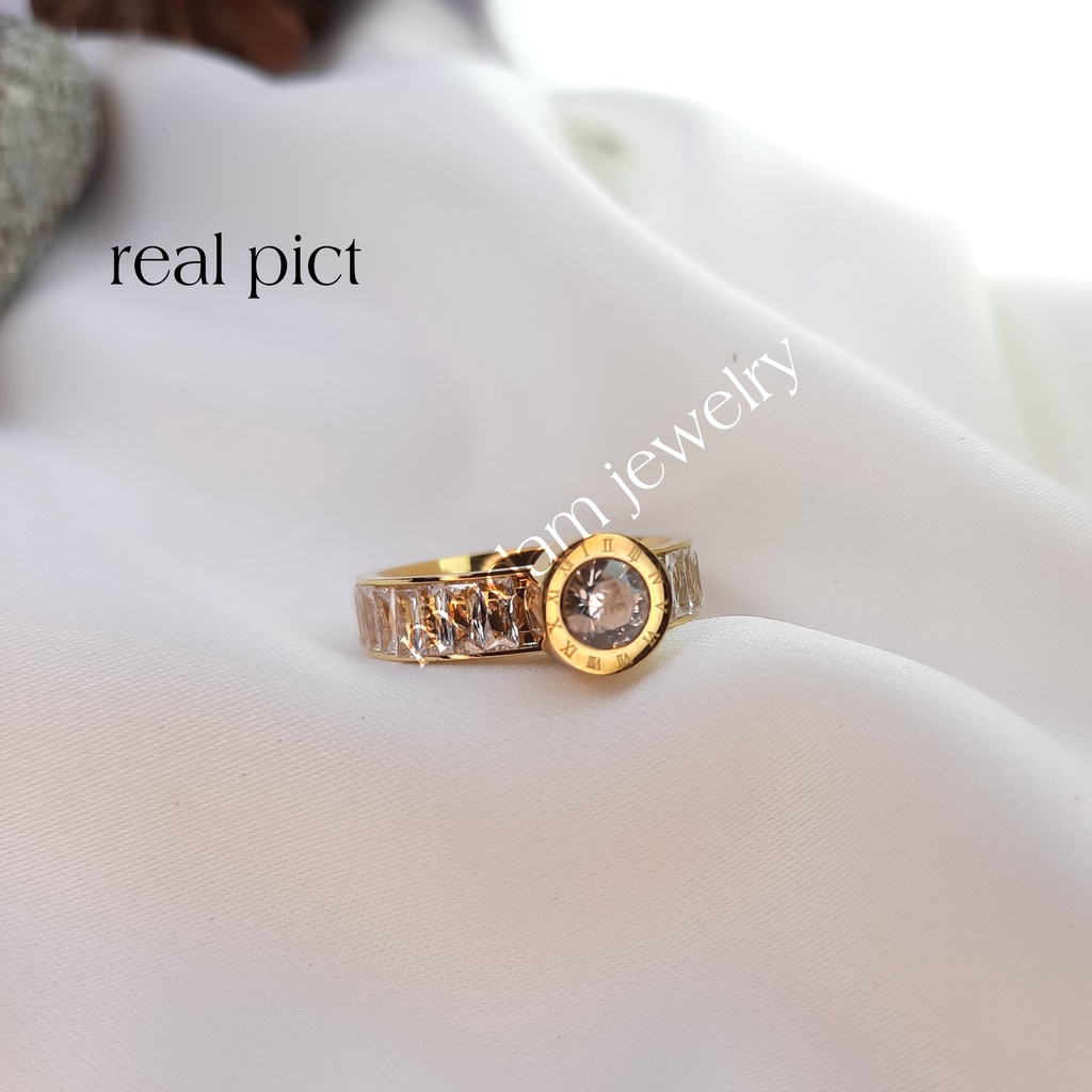 Cincin Titanium Bvlgr Bulat Angka Romawi Dengan Diamonds Keliling